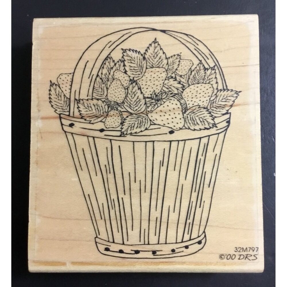 DRS Designs Basket of Strwberries Wood Rubber Stamp